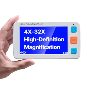 VEVOR Portable Digital Magnifier, 5-inch HD Electronic Video Magnifier for Low Version, 4X - 32X Zoom Electronic Reading Aid with 17 Color Mode, AV Output, Foldable Handle 5-Level Screen Brightness