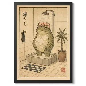[No Frame] Shower Cap Frog Print, Anime Poster, Funny Bathroom Frog Wall Art Decor
