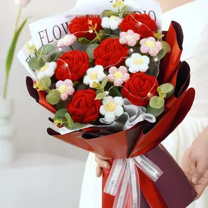 Handmade Yarn Knitted Flower Bouquet 50 Cent Bouquet of Artificial Gerbera Sunflower Lily Red Rose Blue Purple pansy flowers bouquet  callas flowers bouquet the pink store Perfect Couple Gifts glass  insulator skiing illuminated mercury glass tree Graf Id