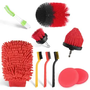 10-Piece Car Cleaning Detailing Kit, Power Drill Brush Attachments Set with Car Wash Mitt, Wax Sponges, Air Vent Cleaner, Detail Brushes for Auto Interior, Exterior, Wheel & Tire, Dashboard Maintenance