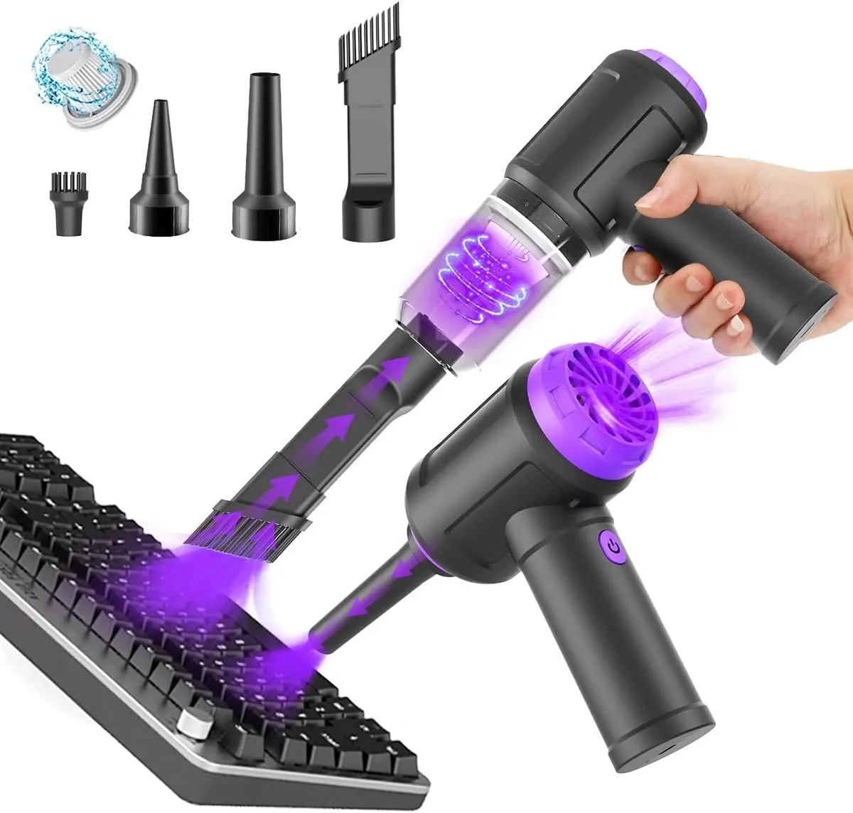 Cordless Compact Computer Vacuum Cleaner - 14500 Pa Powerful, 110000RPM High RPM Compressed Air Duster for Keyboard Cleaning, Energy Efficient Home Organizing Gift, Cordless Vacuum, 3-In-1 Multiuse