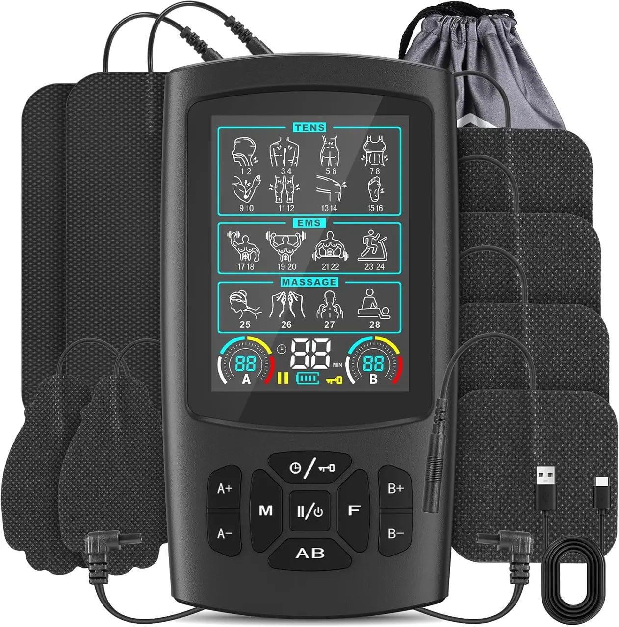 TENS & EMS Muscle Stimulator with 28 Modes, Dual Channel Muscle Stimulator Machine with 8PCS Electrode Pads, for Muscle Relief, Shoulder, Neck, Back, New Upgraded Color Screen MothersDayGift summerwins