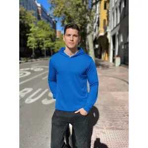Men's Workout Sweatshirt Long Sleeve Muscle Fit Athletic Hoodie with Zip Slits and Rounded Hem - Casual
