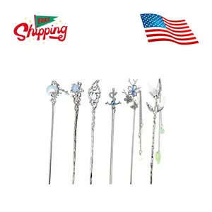 6PCS Star Moon Hair Sticks for Buns Long Hair