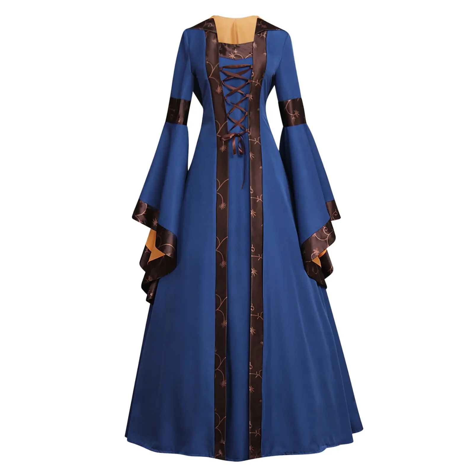 Women's Gothic Victorian Witch Dress Medieval Renaissance Hooded Dress Trumpet Sleeves Dress with Hood
