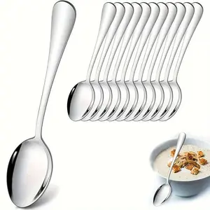 Stainless Steel Dessert Spoon Set, 12pcs Durable Metal Spoon, Mirror Polished Spoon, Dishwasher Safe Spoon, Spoons Set for Home, Kitchen & Restaurant
