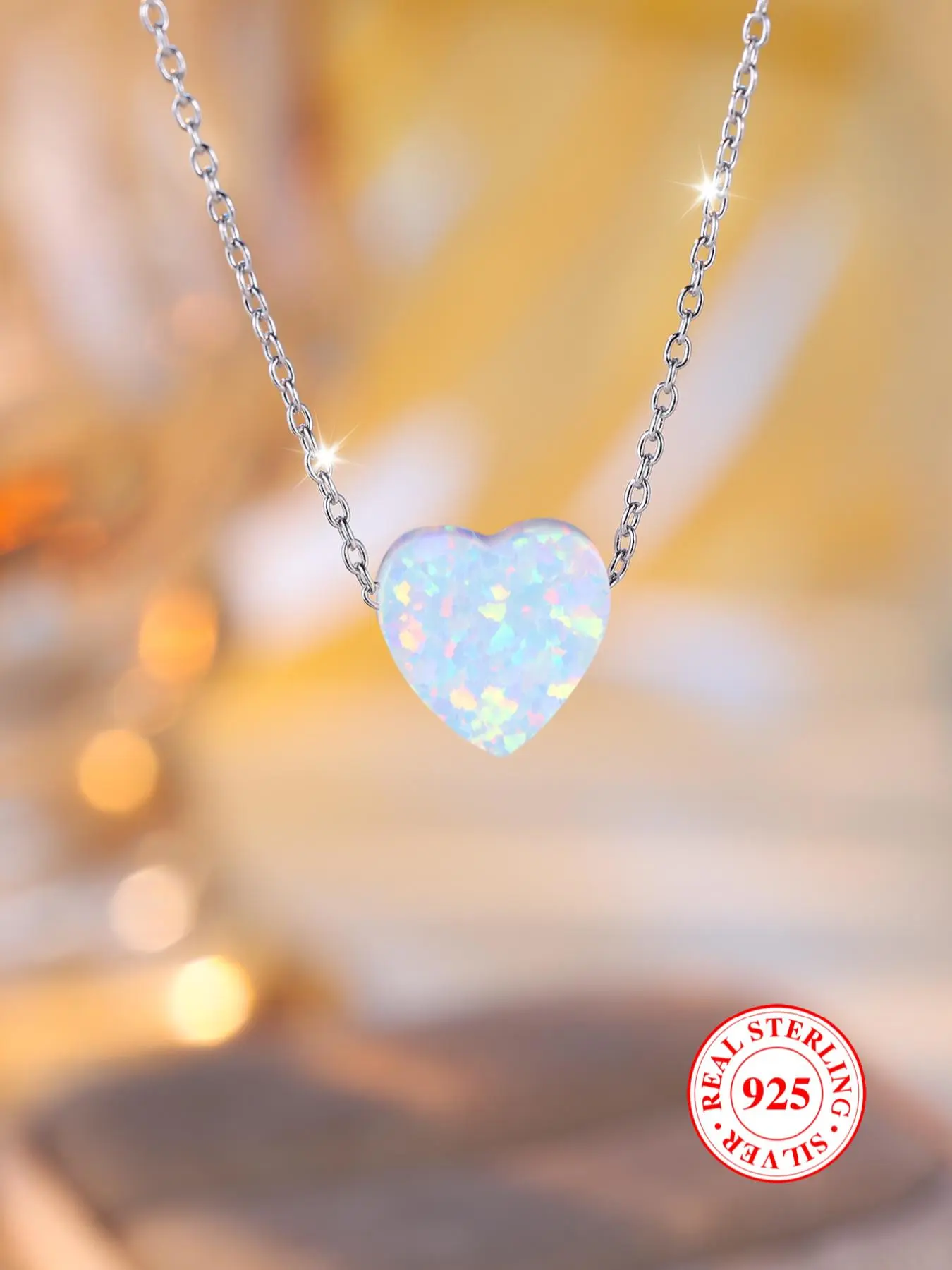 S925 Sterling Silver Colorful Imitation Opal Heart Shaped Pendant Necklace, Heart Design Necklace, Fashion Jewelry for Party, Daily Decor, Trendy All-match & Exquisite Jewelry for Birthday Gift