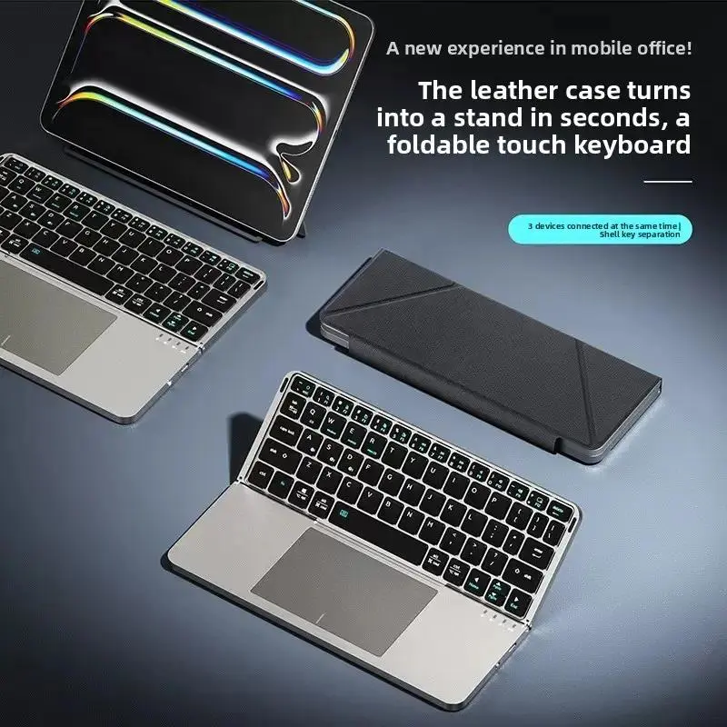 Portable Wireless BT Foldable Keyboard New Detachable Leather Stand for Tablet Phone Touch Typing Mini Keyboard with Ergonomic Design summervibes, External Keyboard, Ergonomic Keyboard Pad