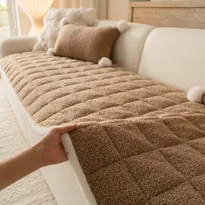 1 PC Plush Sherpa Sofa Cover Pad, Teddy Fleece Non-Slip Couch Protector, Thick Warm Washable Sofa Cushion Throw, Pet-Friendly Furniture Slipcover, Cozy Living Room Sofa Mat for Armchair/Loveseat/Sectional/3-Seater, Soft Sofa Protector Sofa Couch Covers