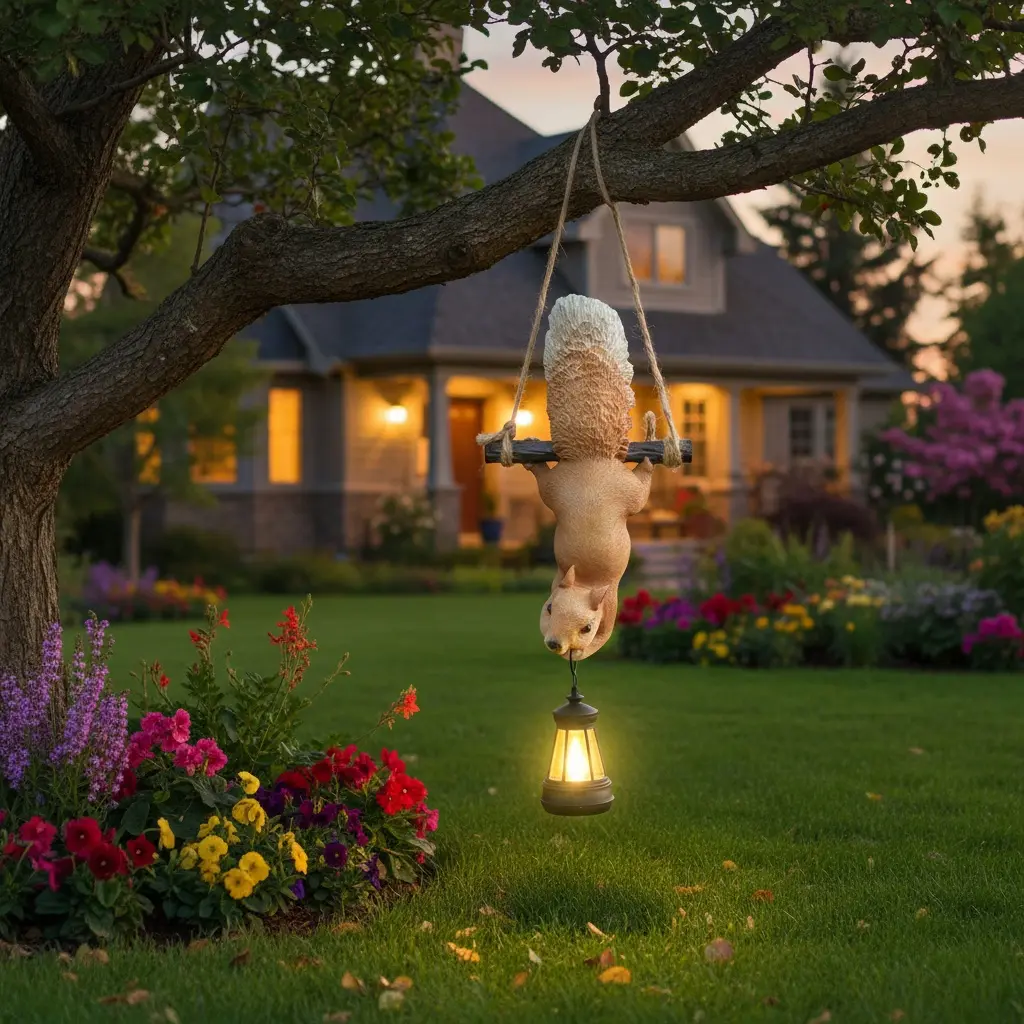 1 Piece  Garden Decor Cute Squirrel Solar Light | Garden Home Ornaments| Hanging Creative Lighting Decorative | Outdoor Patio Decoration Solar Lights Outdoor