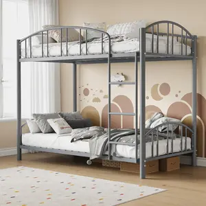 Metal Bunk Bed Twin Over Twin, Heavy Duty Bunkbeds Frame with Arched Guardrail and Safety Ladder, Sturdy Steel Bed for Kids Boys Girls, Space-Saving, No Box Spring Needed, Matte Gray