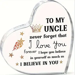 Heart Shaped Acrylic Ornament, Heart Plaque, Never Forget That I Love You Encouraging Keepsake, Best Birthday Gift for Uncle, Wedding Gifts for Uncle from Nephew