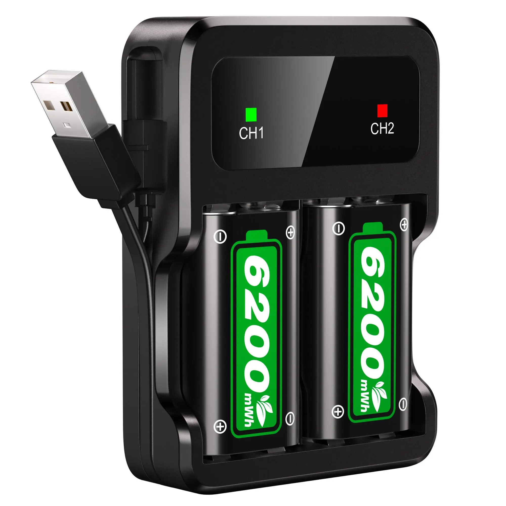 Ponkor Xbox Controller Rechargeable Battery Packs (2×6200mWh) with Fast Charging Dock, Compatible with Xbox One, Series X|S, High-Capacity, Long-Lasting, LED Glow, Overheat Protection Durable Compact