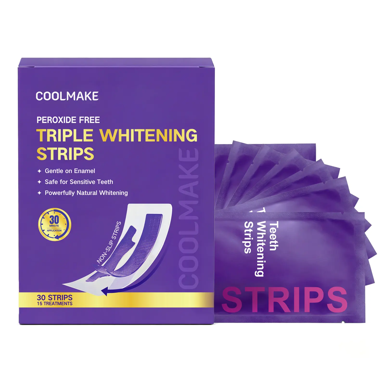 Coconut Oil Teeth Gel Strips for Stain Removal, Peroxide-Free Non-Sensitive Formula for Adults, Supports Fresh Breath - 15, 30, or 45 Sessions, Menthol, Teeth Whitener, Brightening, Antibacterial, Radiant, Gentle, Teeth Whitening