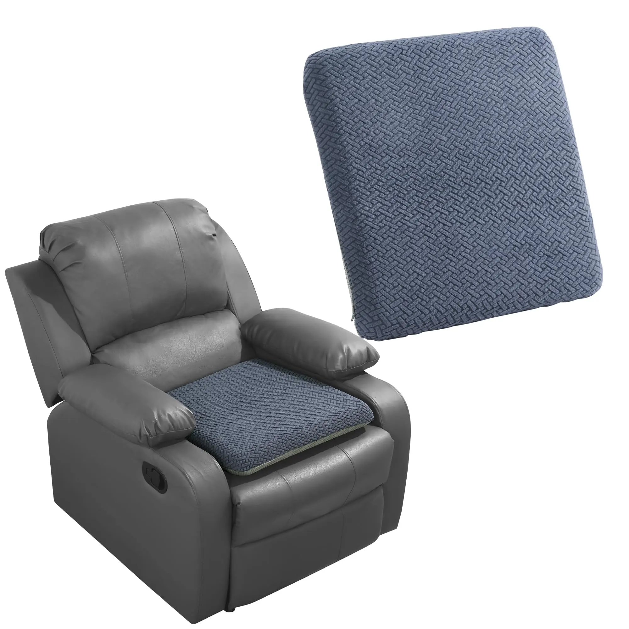 Tufted Furry Recliner Seat Cushion for Elderly Foam Curved Edge Large Square Seat Cushion for Recliner Chair, Floor Pillow, Office Chair, Car, No Pressure on Thighs(Grey)