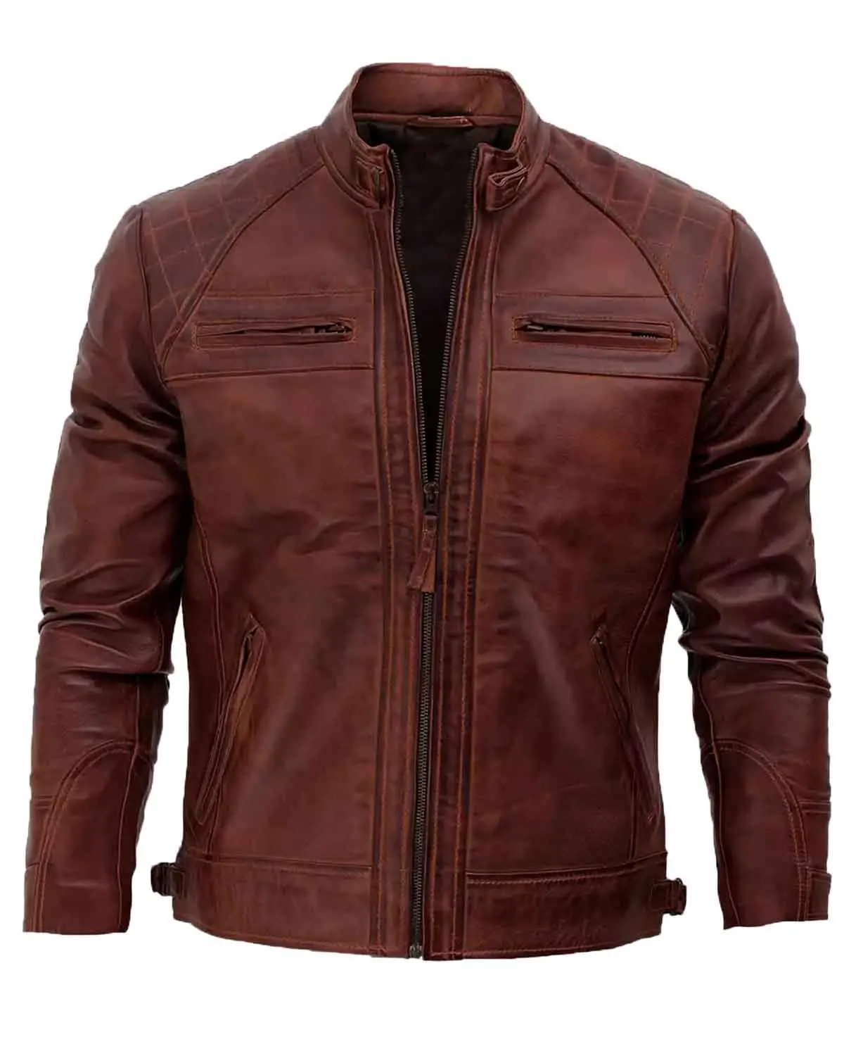 MotorCycleJackets Mens Distressed Brown Motorcycle Leather Jacket