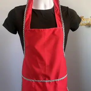 Everyday Small Aprons - Red Apron with Black and White Checkered Trim