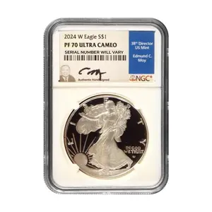 2024-W Silver Eagle - Ed Moy Signature - NGC PF70UCAM Blue Label
