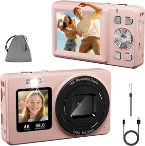 Digital Camera, 4K 48MP Autofocus Dual Screen for Selfies, 18X Zoom Fill Light, Portable Point and Shoot Travel Camera for , Teens, Girls, Boys (SD Card Not Included)-