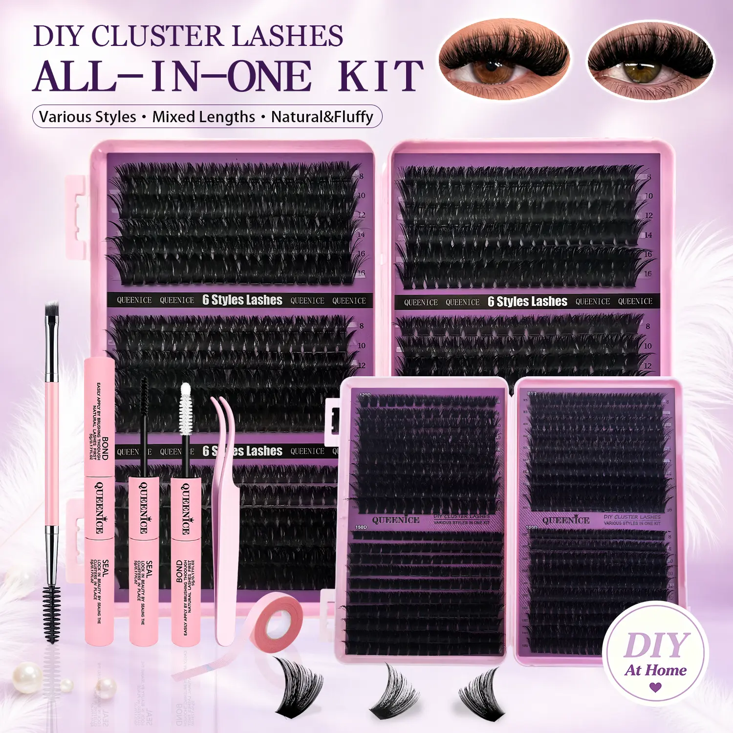 700pcs/660pcs D Curl Individual Eyelash Clusters with Bond And Seal, Tweezers Set Beginner Friendly, High Capacity Eyelash Book Suit for Different Makeup Beauty, Long Lasting Dense False Eyelashes, Gift for Women Lash Clusters Kit