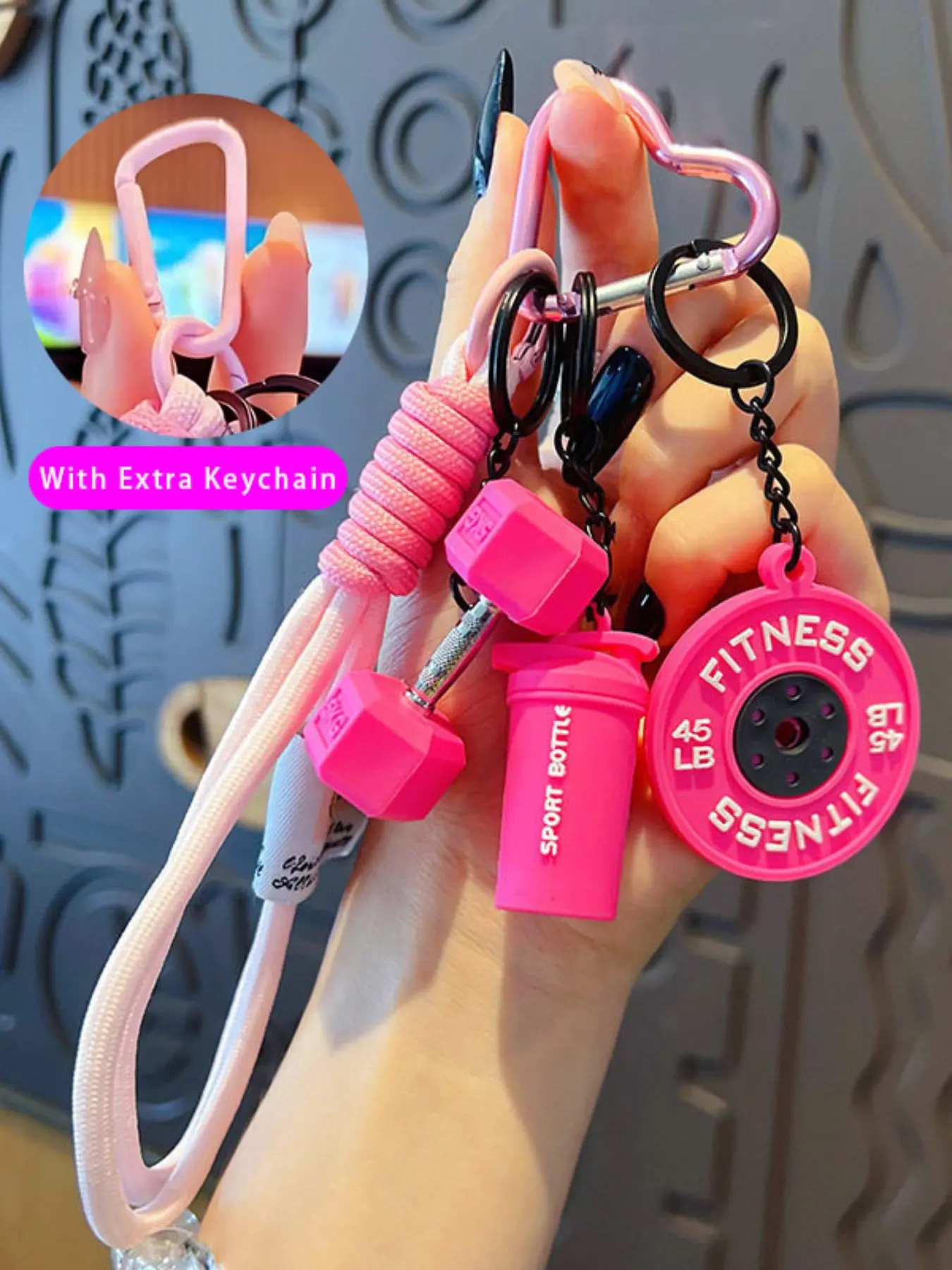 Detachable DIY Heart Keychain, Heart Handle Keychains, Gym Dumbbell and Barbell Pendant Set, Fitness Barbell Keychain Pendant Bag Charm, Workout Bag/Handbag Backpack Charms for Women Men Couples, Keychain Accessory