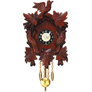 212 MAIN Wooden Bird-Shaped Battery-Operated Mini Wall Clock - Natural Look, Music Chime, Indoor Home Decor Accent, Home Decoration Item