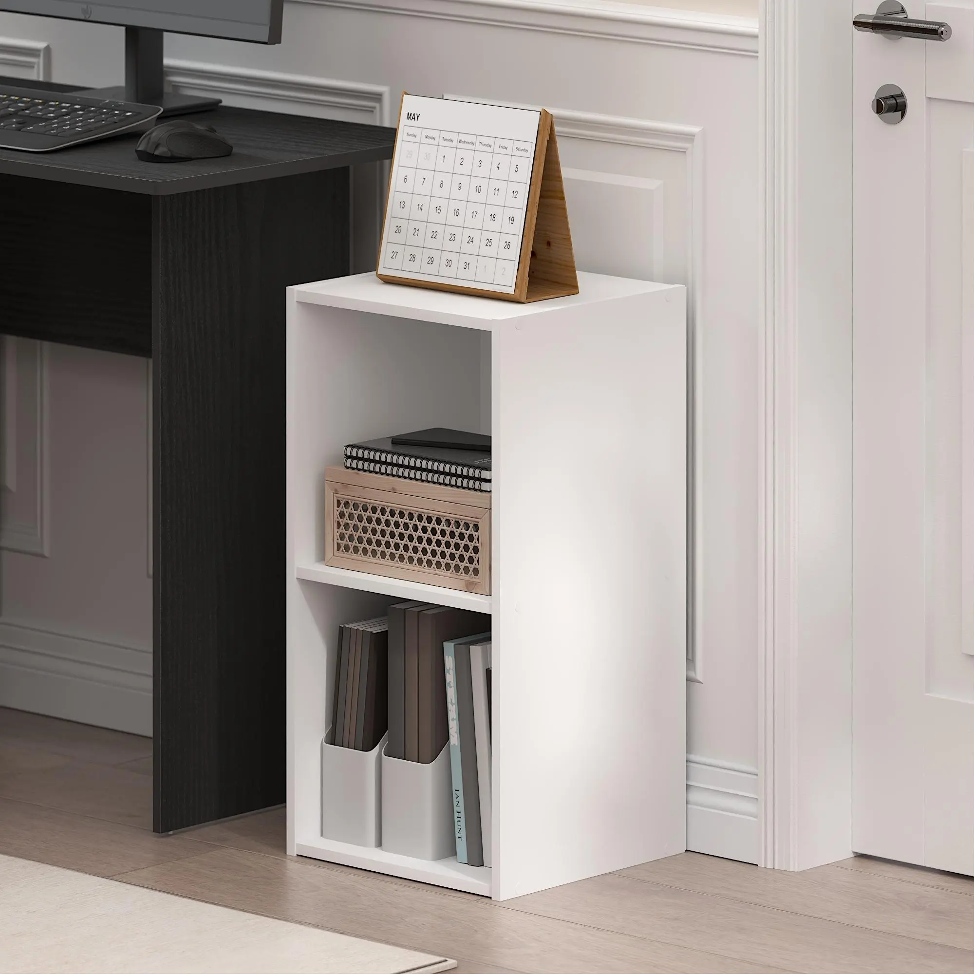 LUDER Bookshelf, 2-Cube Bookshelf, Bookcase with Open Shelves, 11.1 x 12.2 x 24, for Living Room, Bedroom, Home Office, White, Space-Saving Small Furniture for Home Organization, Apartment, Dorm and Small Spaces