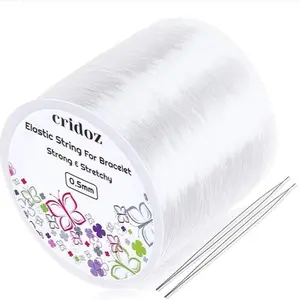Stretchy String for Bracelets,  0.5mm Clear Elastic String Stretch Cord Bracelet String with 2 Pcs Beading Needles for Seed Beads, Pony Beads, Bracelets and Jewelry Making