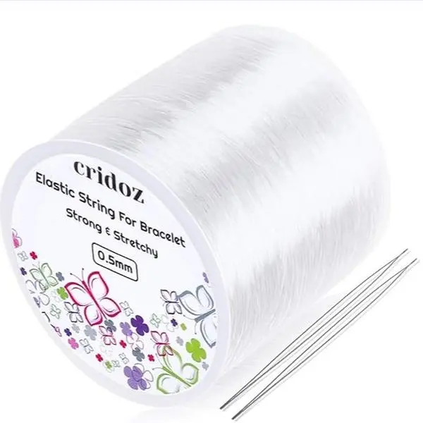 Stretchy String for Bracelets,  0.5mm Clear Elastic String Stretch Cord Bracelet String with 2 Pcs Beading Needles for Seed Beads, Pony Beads, Bracelets and Jewelry Making