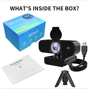 WEISHIN 2K Webcam, Webcam/Camera for Streaming, Computer Camera with Microphone, Noise Cancelling, Auto Light Correction, Wide Angle, USB Plug & Play, Web Cam with Cover & Tripod for Laptop PC Desktop Mac, Zoom Meetings