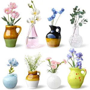 8 PCS Mini Vase Magnets, 3D Ceramic Flower Vase Fridge Magnets Cute Tiny Plant Vases for Refrigerator Accessories Kitchen Locker Office Decoration