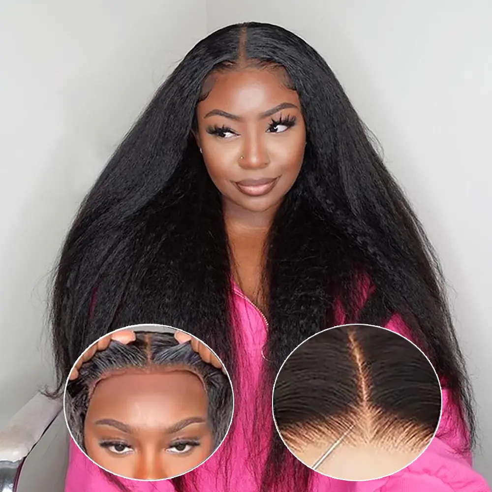 Simidola Women 13x6 Glueless Lace Kinky Straight Human Hair Wig 7x5 Brazilian HD Lace Closure 180% Density, Pre-Plucked, Ready To Wear, Glueless Wigs