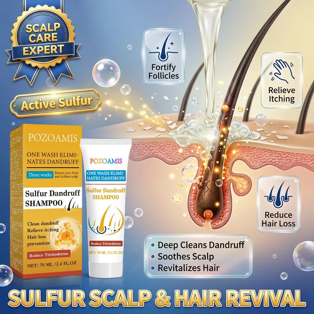 POZOAMIS Sulfur Scalp & Hair Revival Shampoo, Advanced Anti-Dandruff Formula, Instant Relieve Itching, Prevent Hair Loss & Nourish Follicles, Soothes Dry Itchy Scalp Treatment Hack