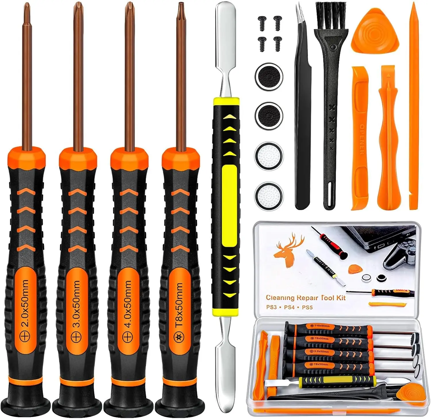 Cleaning Repair Tool Kit for PS5 PS4, with PH00 PH0 PH1 Phillips and T8 Torx   set for   3/4/5 Controller, Console, and Accessories, Crowbars, Tweezer, Screws
