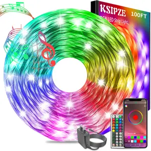 300FT (3 x 100FT) Smart RGB Led Strip Lights Color Changing Time Setting Music Sync Led Lights with both App and Remote Control,for Halloween Christmas Lights