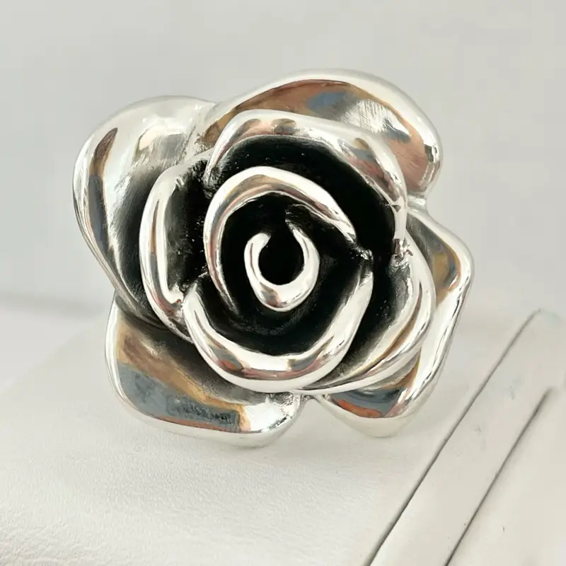 Sterling Silver 925 Large Rose Lightweight Hollow Ring