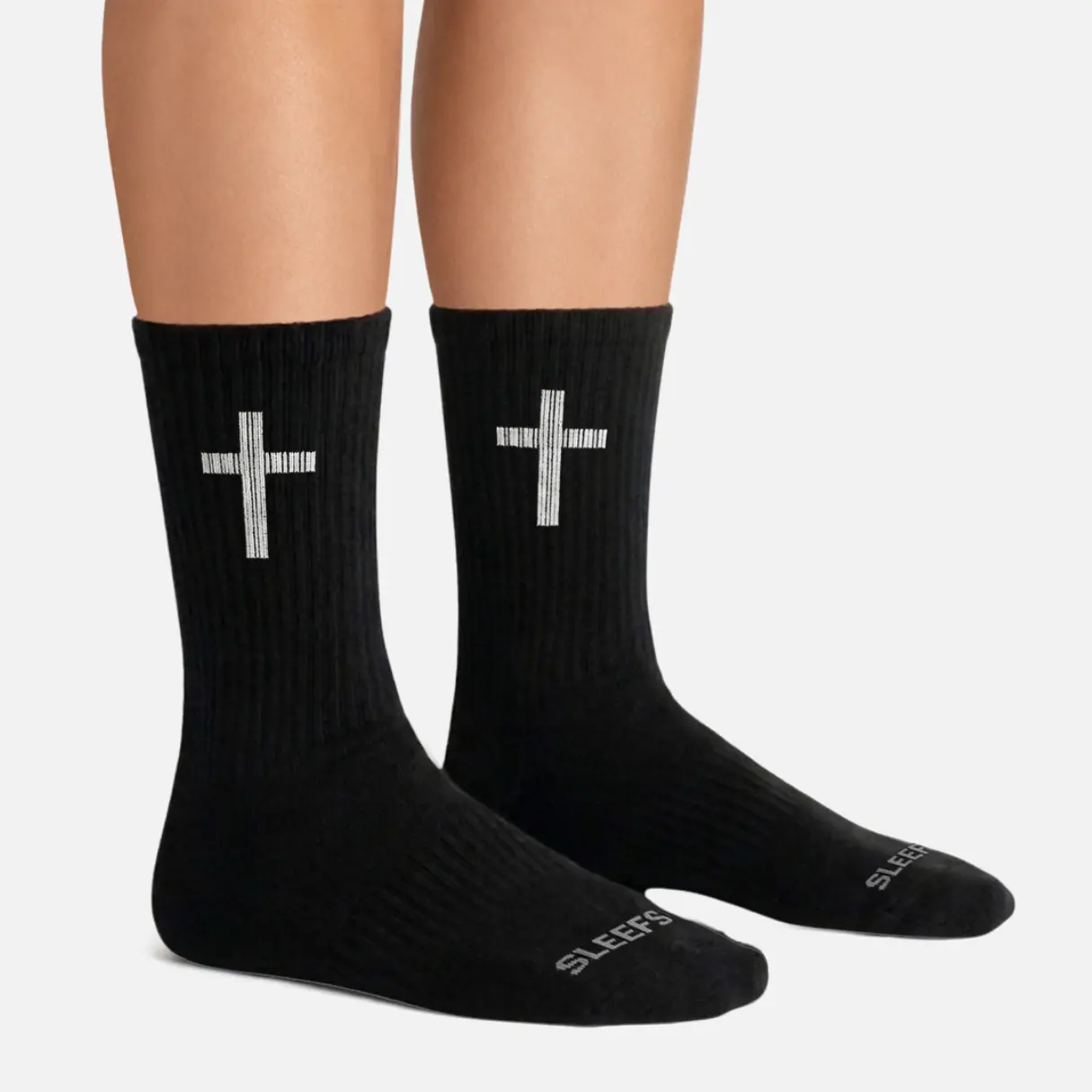Faith Cross Black Crew Socks - Graphic Print, Elastic Cuff, Soft Ribbed Fabric, All Seasons, Machine Washable, Comfortable & Stylish for Men Casual Gym