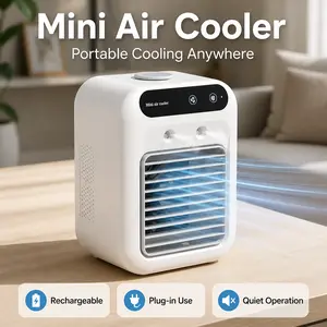 110V Cordless Evaporative Air Cooler - 500ml Large Water Tank, Rechargeable Portable Quiet 2-Speed Fan, Ice Cooling, USB Port, Car Charger, Sleep Aid, Plug-in/Battery-Powered Desktop Cooler for Home Office Camping