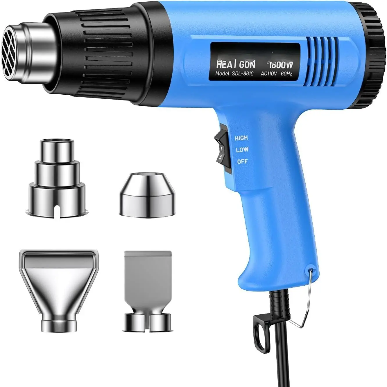 1800W High Power Portable Hot Air Kit - High Power Tool with Dual-Temperature (572°F/1112°F), Overheat Protection, 4 Nozzles, 5.2ft Cord for PVC/Vinyl/ABS Shrinkage, Mobile Phone Repair