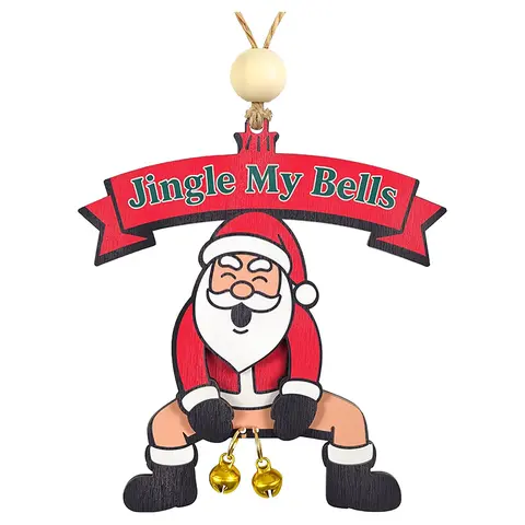 2026 European Corded Rectangle Wooden Christmas Tree Ornaments - Cheeky Santa, Sturdy Premium Wood, Lightweight, Christmas Decoration 2026, Party Decoration, Quirky Tree Charm, Stocking Stuffers, Gag Gift for Husband, Wall Hanging