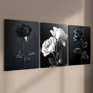 Rose Pattern Wooden Framed Canvas Painting, Modern Floral Paintings, 3 Counts/set Modern Poster, Wall Art Decor for Home Living Room Bedroom Office, Ornaments, Home Decor Products