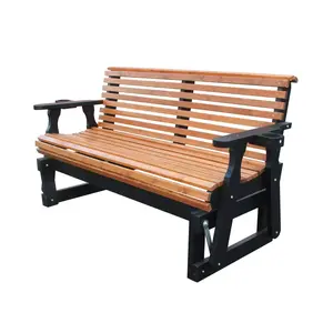 Beneouya 2-Person Outdoor Glider Bench with Heavy Duty 800 lb, Wooden Garden Glider with Cup-Holders for Backyard, Patio Lounge Furniture