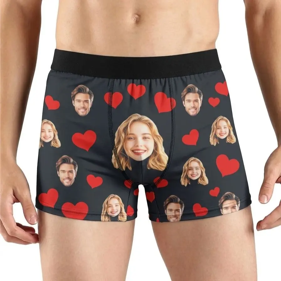 BARLEY ONE Click “Shop Chat”, Send Photos, Personalized Underwear for Men with Face Custom Face Boxers Customized Boxer Briefs Funny Gifts for Mother's Day, Him Husband Boyfriend, 01