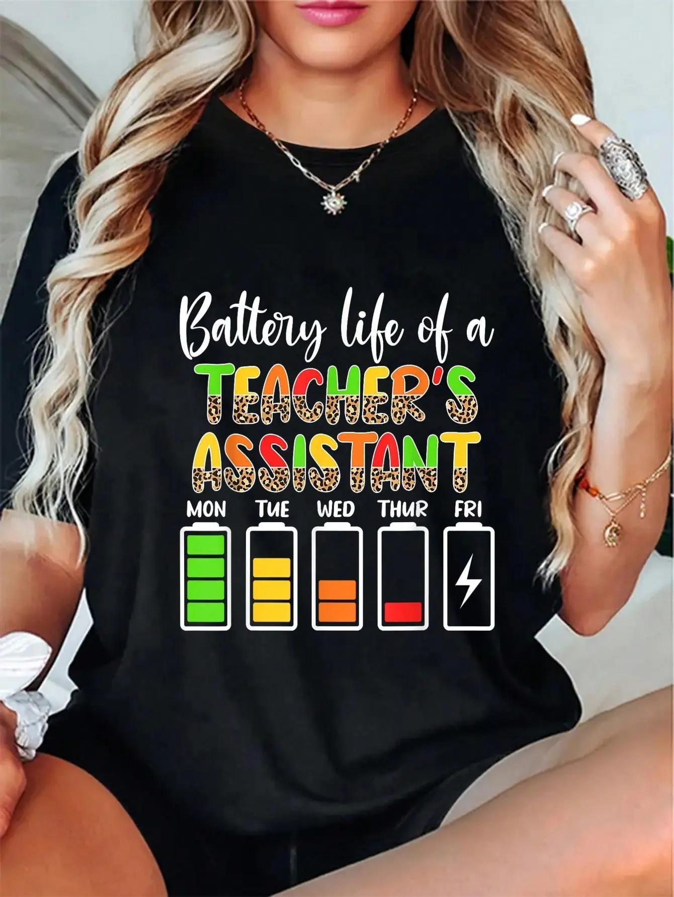Women's 100% Cotton Loose Short-Sleeve Round-Neck T-Shirt - Casual Teaching Assistant Clothes, Women's Top, Jackets, Loose Fit Shirts, All Seasons, Shortsleeve, Style, Tshirt, Do Not Bleach, Party, Machine Wash, Tumble Dry