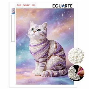 Cat Pattern Pearl Decoration Painting, DIY Art Pearl Wall Hanging, Mosaic Cross Stitch Kit, Pearl Puzzle Gift, Home Decor, Friend Memorial Gift