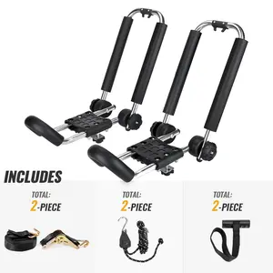 AA-Racks Kayak Rack Stainless Steel J-Bar Rack Roof Top Mount with Ratchet Straps, Folding Carrier for Your Canoe, SUP and Kayaks on SUV Car Truck
