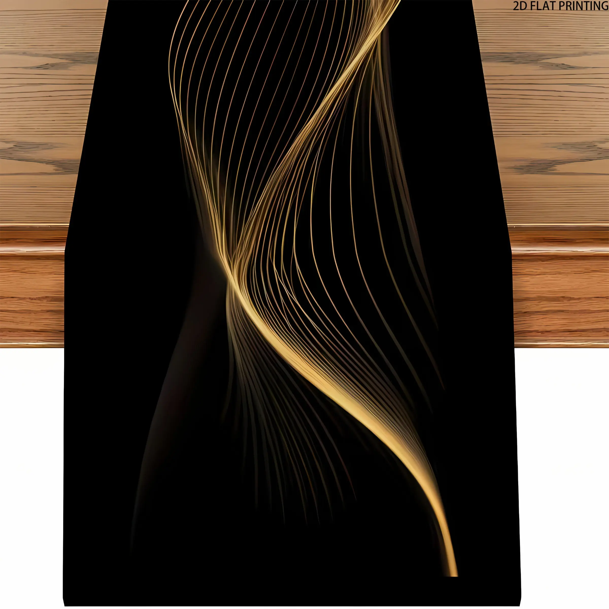 2D flat printing, 1-piece set of golden line table flags, modern minimalist style, elegant home decoration, suitable for various occasions, adding artistic atmosphere, easy to clean, classic black background, highlighting noble temperament, Modern Design