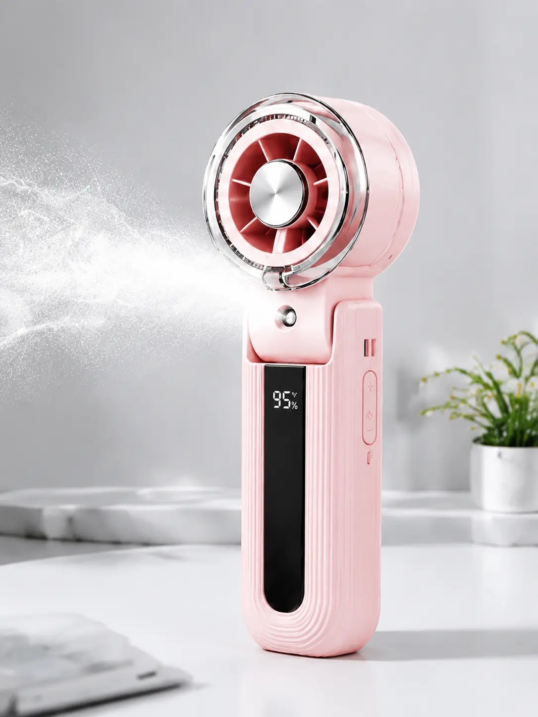 Y70 Ice Spray High-Speed Fan Portable Handheld with Nano Mist Spray Adjustable Speeds Rechargeable Battery Foldable Design for Travel Camping