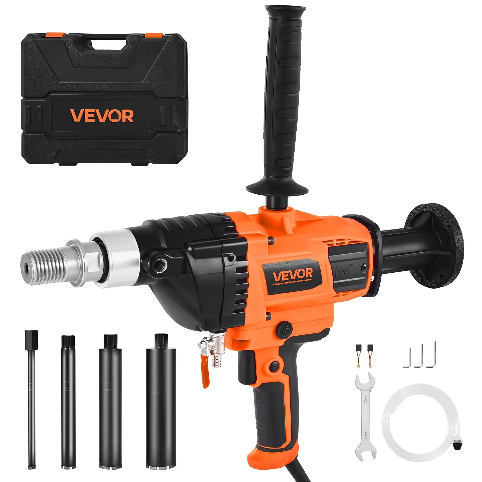 【Summerfinds】VEVOR Handheld Diamond Core Drilling Power Tool Kit, 2000W, 0.8-6.3in Diameter, 0-1800RPM Variable Speed, Dry/Wet Use, UNC1 1/4-7 Thread, 4 Drill Bits, Handheld Grip, Aluminum Body, 11.9 lbs, Durable for Concrete, Brick