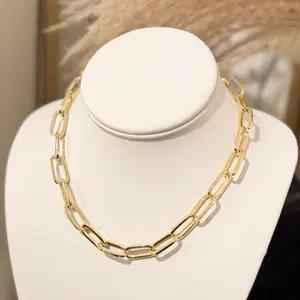 14K Gold-Plated - Chunky Paper Clip Necklace/ 18''.
